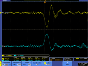 Pulse from THGEMD strips and CFD HV3900Volts 11-9-08.png